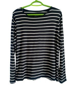 CROFT & BARROW Women’s Black White Striped Long Sleeve Classic Tee Size L